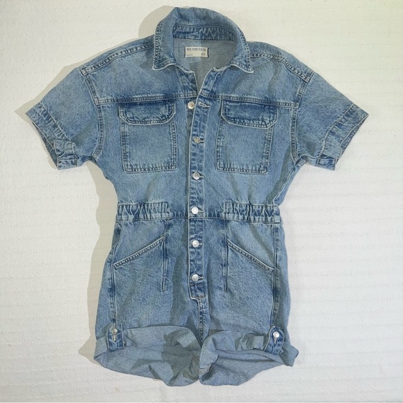 We The Free Marci Denim Romper Shortalls Womens Sz XS Boho Festival Free People - Picture 3 of 8